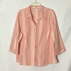 Orange Striped Button Up Blouse Size XL